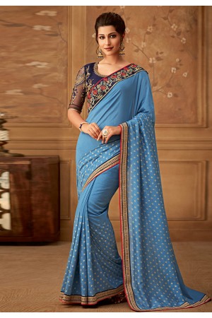 Light blue silk embroidered festival wear saree  513